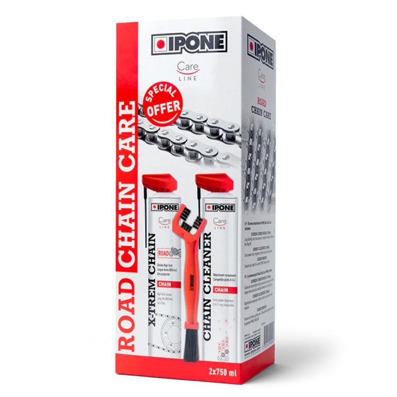 IPONE Chain Care Pack: Road Road Chain Care Kit – 750ml Cleaner/ 750ml Lube/ Brush IPONE. DG ^