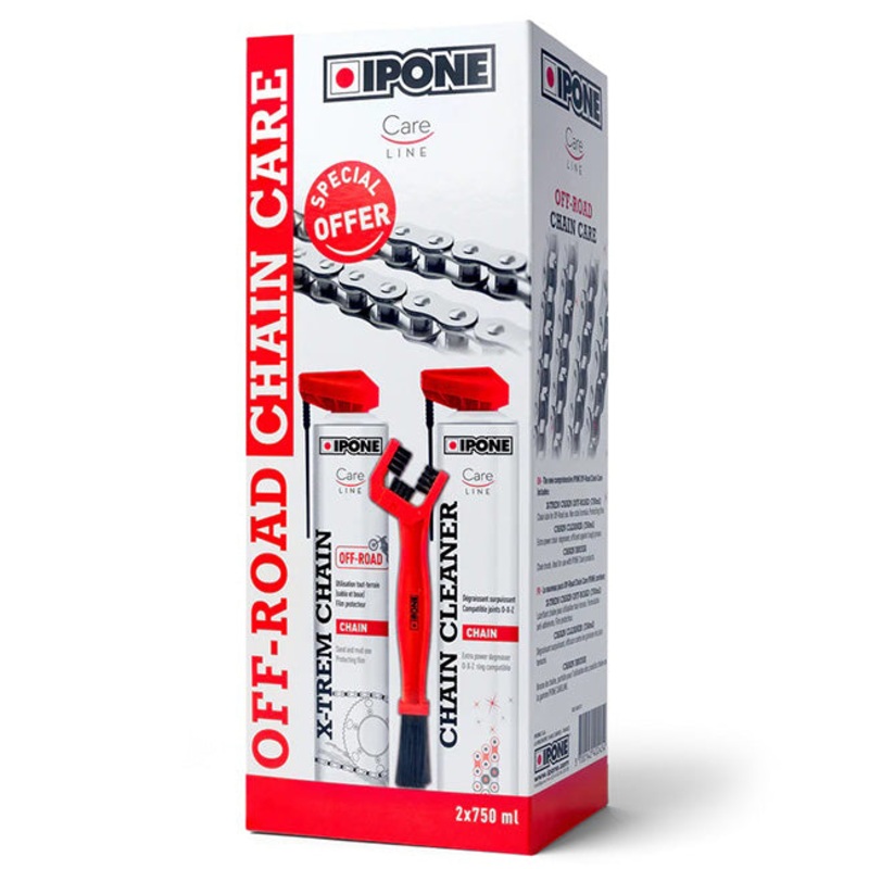 IPONE Chain Care Pack: Offroad Off-Road Chain Care Kit – 750ml Cleaner/ 750ml Lube/ Brush IPONE. DG ^