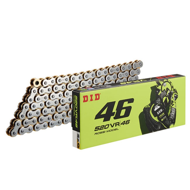 DID 520VX3 / 525VX3 VR46 Valentino Rossi Edition – X-Ring Chain 520VX3 x 120ZB VR46 S&G X’Ring chain w/ ZJ rivet link DID