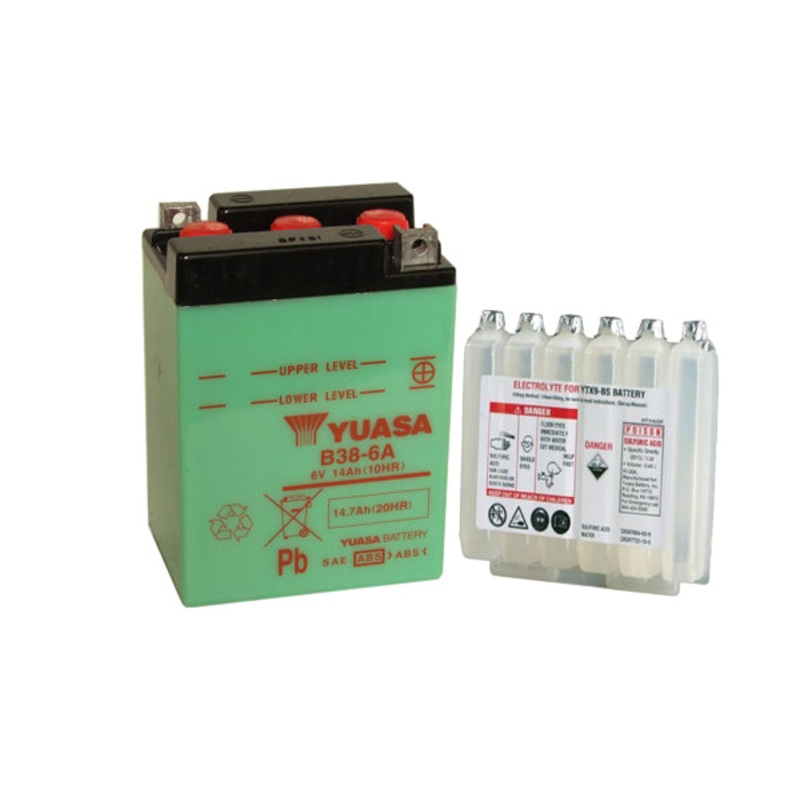 B38-6A DG Battery with 0.62ltr acid pack Yuasa. (B386APK)