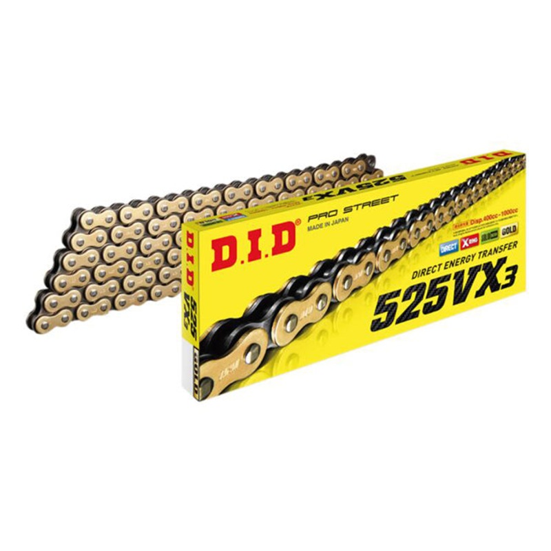 525VX3 x 124ZB G&B X’Ring solid bush chain w/ ZJ rivet link DID ^ (525VX3124G)