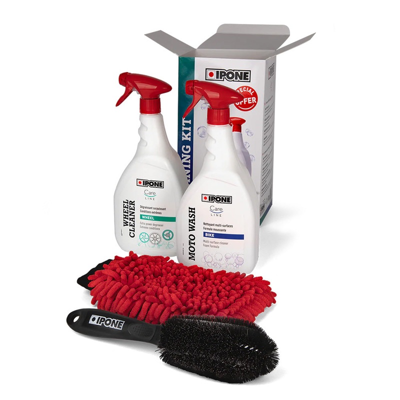 IPONE Cleaning Kit Cleaning Kit with 1L Moto Wash / 1L Wheel Cleaner / Brush / Mitt IPONE