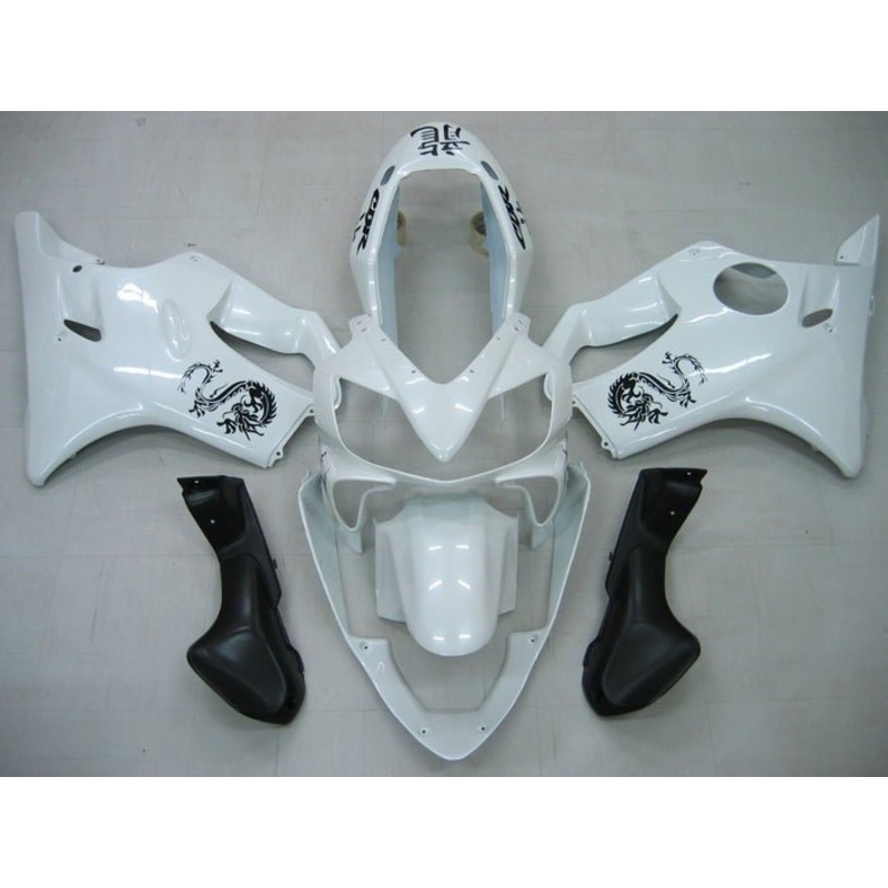 Honda CBR600F4i (2001-2003) White, Black Dragon Fairings Clear Windscreen: Free No Bolt Kit No Tank