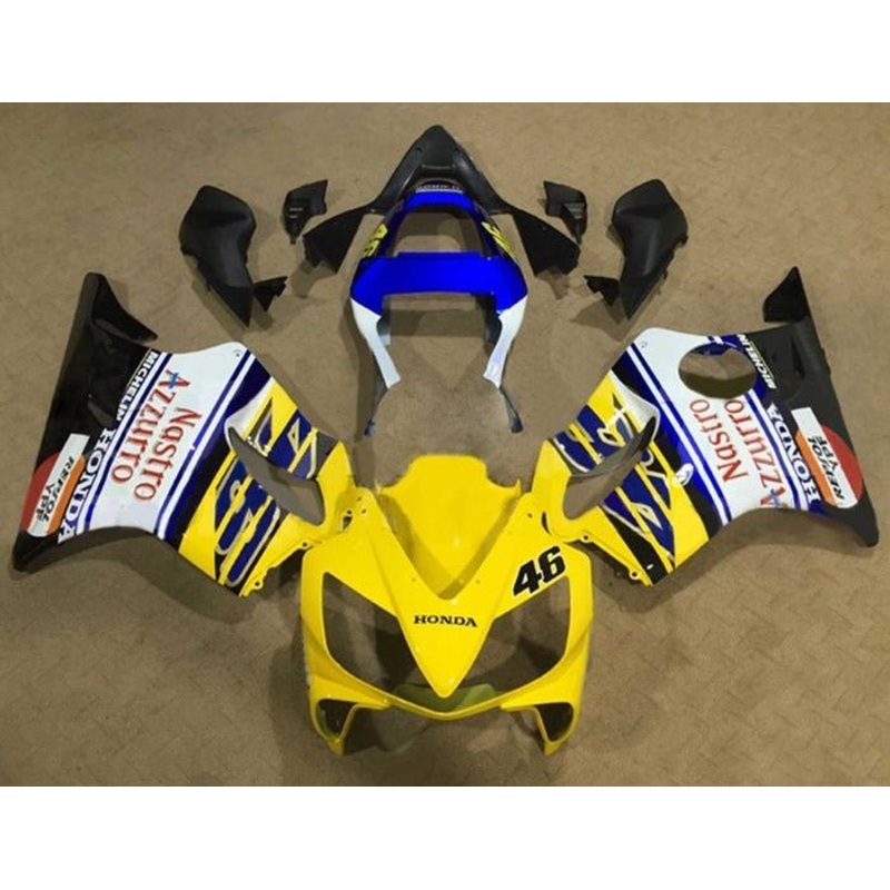 Honda CBR600F4i (2001-2003) Yellow, Nastro Azzurro Fairings Clear Windscreen: Free No Bolt Kit No Tank