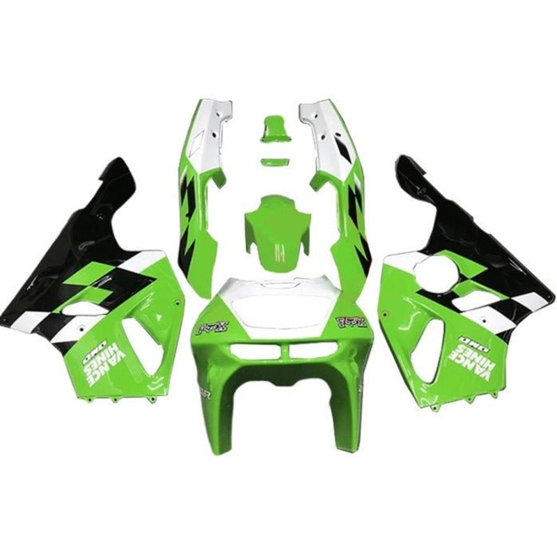 Kawasaki ZX-7R Fairings (1996-2002) Green, White, Black, Checkered Clear Windscreen: Free No Bolt Kit