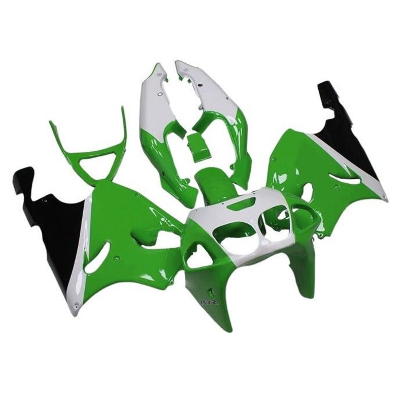 Kawasaki ZX-7R Fairings (1996-2002) Green, White, Black Clear Windscreen: Free No Bolt Kit