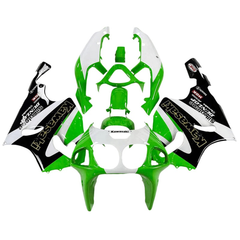 Kawasaki ZX-7R Fairings (1996-2002) Green, White, Black, Gold Clear Windscreen: Free No Bolt Kit