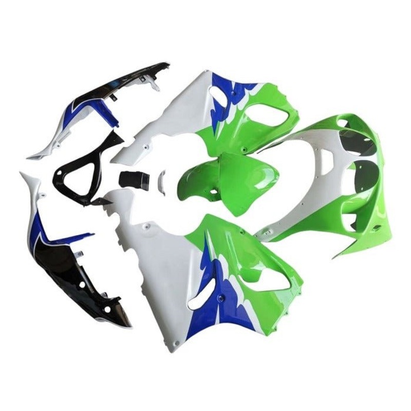 Kawasaki ZX-7R Fairings (1996-2002) Green, White, Blue, Black Clear Windscreen: Free No Bolt Kit