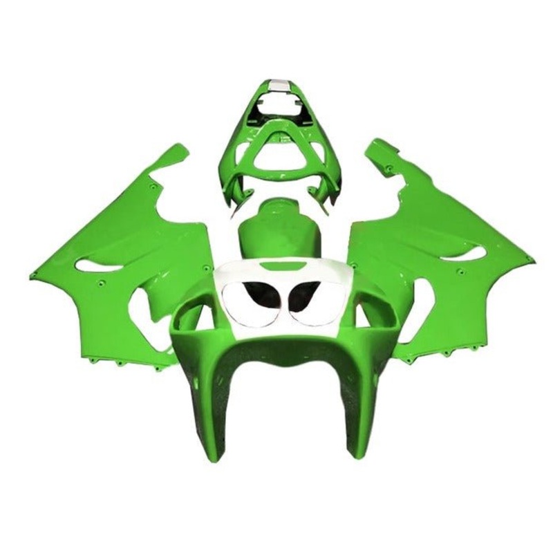 Kawasaki ZX-7R Fairings (1996-2002) Green, White Clear Windscreen: Free No Bolt Kit