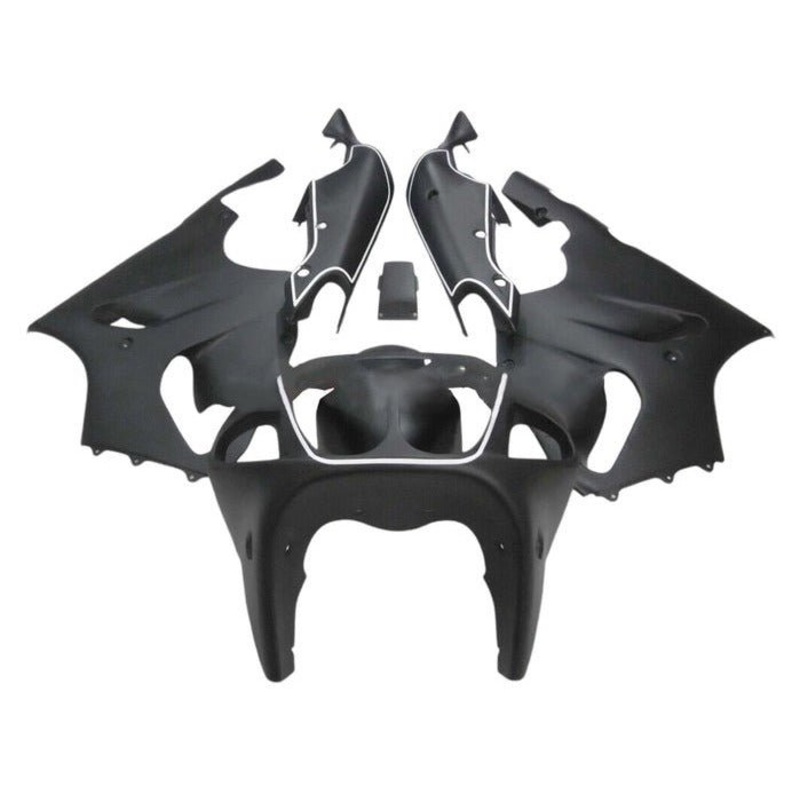 Kawasaki ZX-7R Fairings (1996-2002) Matte Black, White Stripe Clear Windscreen: Free No Bolt Kit