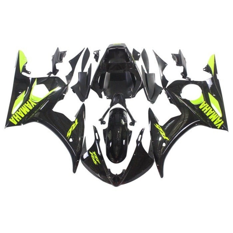 Yamaha YZF-R6 (2003-2004) Black, Neon Yellow Fairings Clear Windscreen: Free No Seat Cowl No Bolt Kit