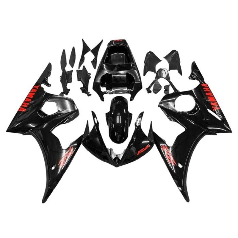 Yamaha YZF-R6 (2003-2004) Black, Red Fairings Clear Windscreen: Free No Seat Cowl No Bolt Kit