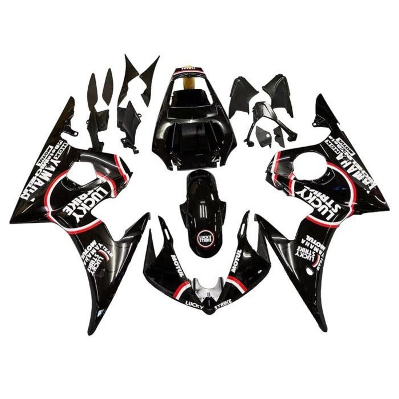 Yamaha YZF-R6 (2003-2004) Black, Red, White Lucky Strike Fairings Clear Windscreen: Free No Seat Cowl No Bolt Kit