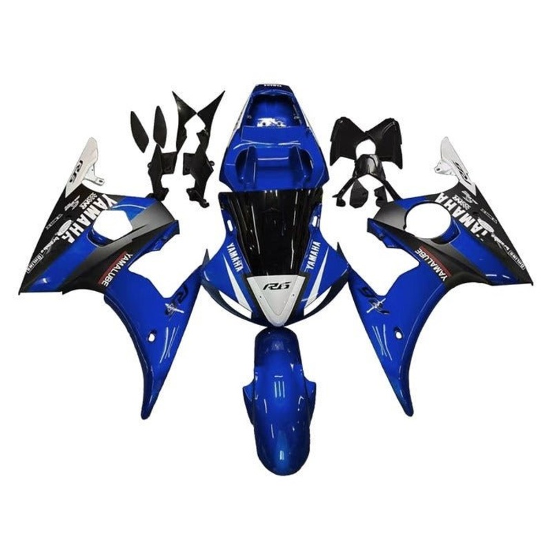 Yamaha YZF-R6 (2003-2004) Blue Gloss, Black, White Fairings Clear Windscreen: Free No Seat Cowl No Bolt Kit