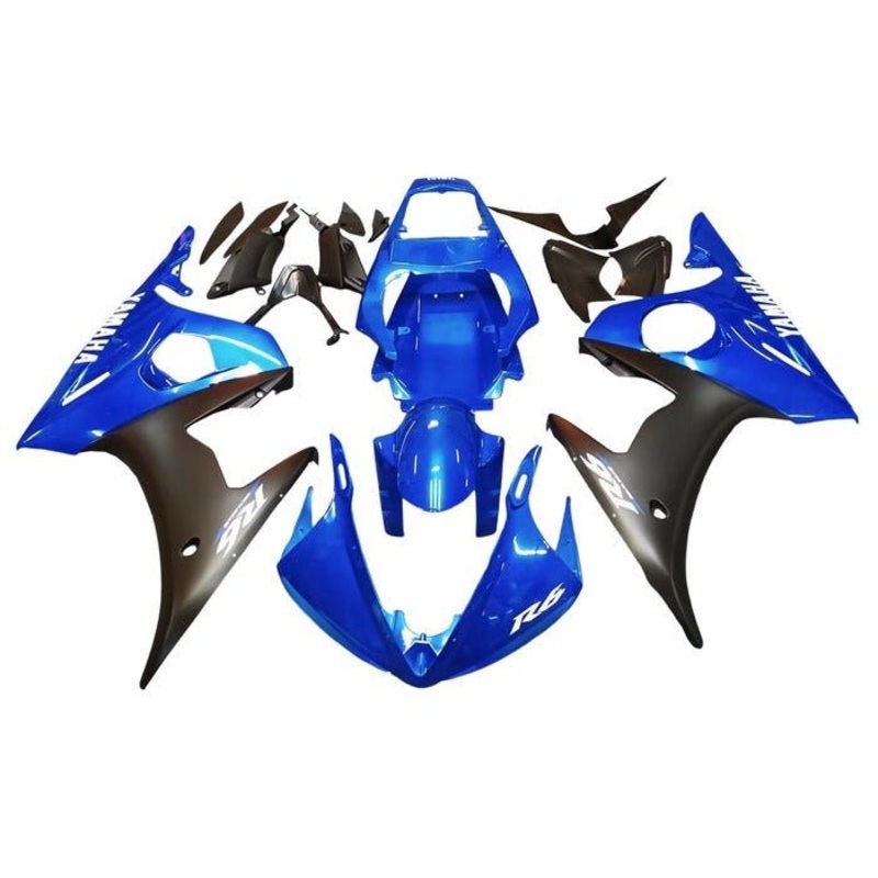Yamaha YZF-R6 (2003-2004) Blue Gloss, Matte Black, White Fairings Clear Windscreen: Free No Seat Cowl No Bolt Kit
