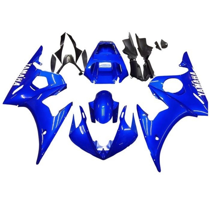 Yamaha YZF-R6 (2003-2004) Blue Gloss, White Fairings Clear Windscreen: Free No Seat Cowl No Bolt Kit