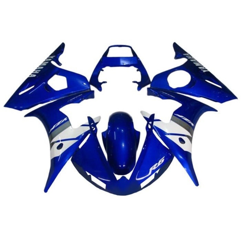 Yamaha YZF-R6 (2003-2004) Blue, White, Gray Fairings Clear Windscreen: Free No Seat Cowl No Bolt Kit