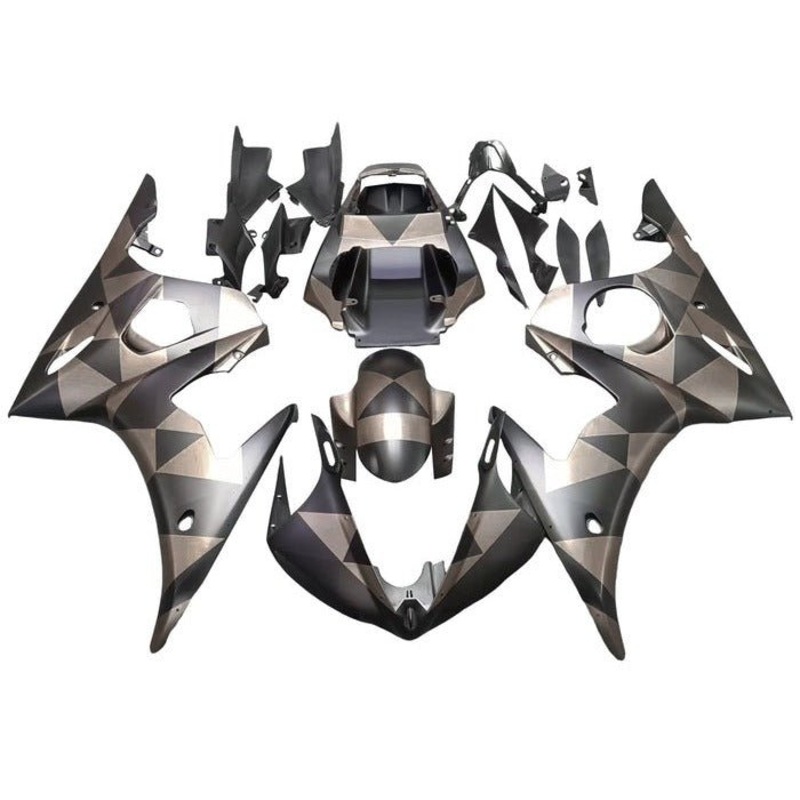 Yamaha YZF-R6 (2003-2004) Matte Black, Gray, Geometric Fairings Clear Windscreen: Free No Seat Cowl No Bolt Kit