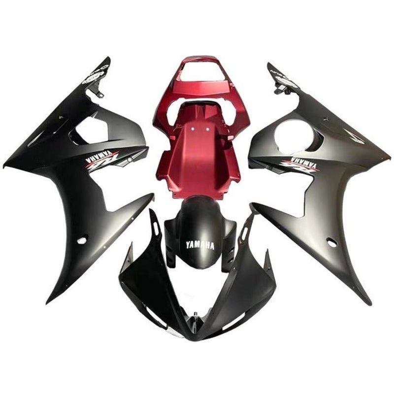 Yamaha YZF-R6 (2003-2004) Matte Black, Matte Red Fairings Clear Windscreen: Free No Seat Cowl No Bolt Kit
