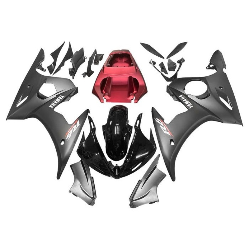 Yamaha YZF-R6 (2003-2004) Matte Black, Matte Red, Gloss Black Fairings Clear Windscreen: Free No Seat Cowl No Bolt Kit