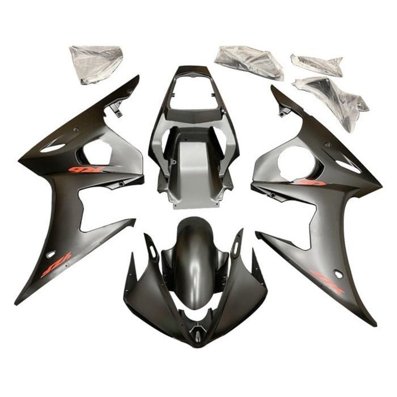 Yamaha YZF-R6 (2003-2004) Matte Black, Red Fairings Clear Windscreen: Free No Seat Cowl No Bolt Kit
