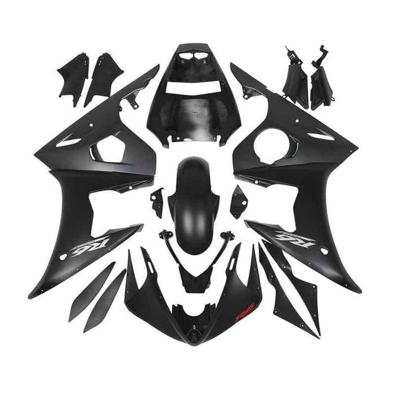 Yamaha YZF-R6 (2003-2004) Matte Black, White, Red Fairings Clear Windscreen: Free No Seat Cowl No Bolt Kit