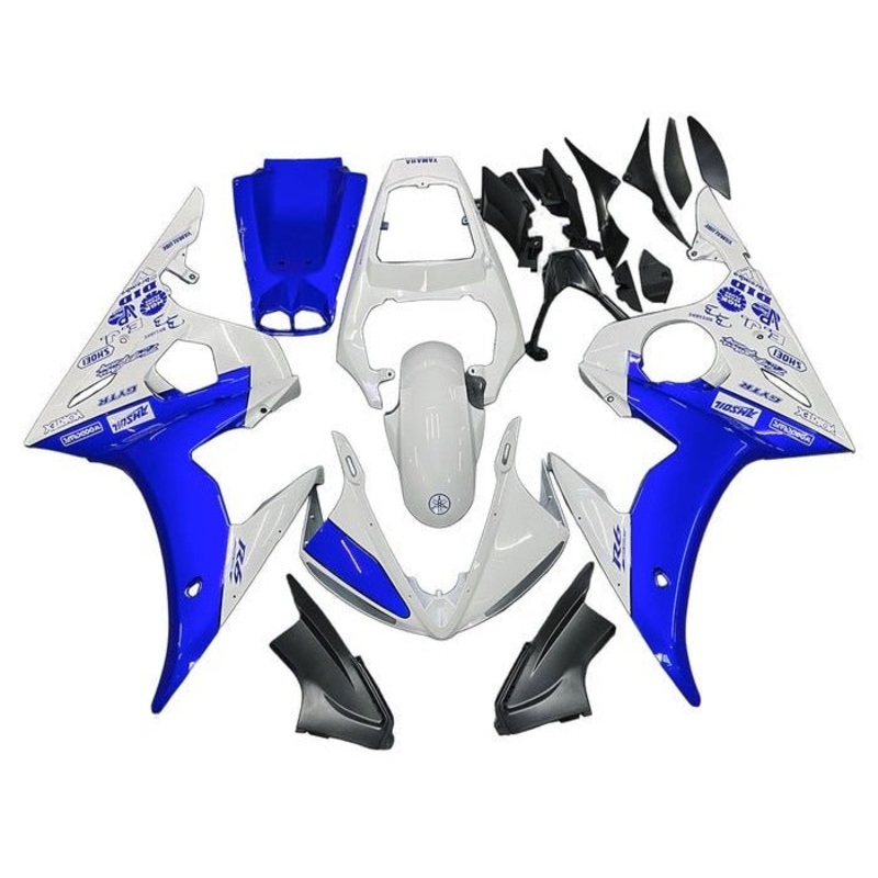 Yamaha YZF-R6 (2003-2004) White, Blue Fairings Clear Windscreen: Free No Seat Cowl No Bolt Kit