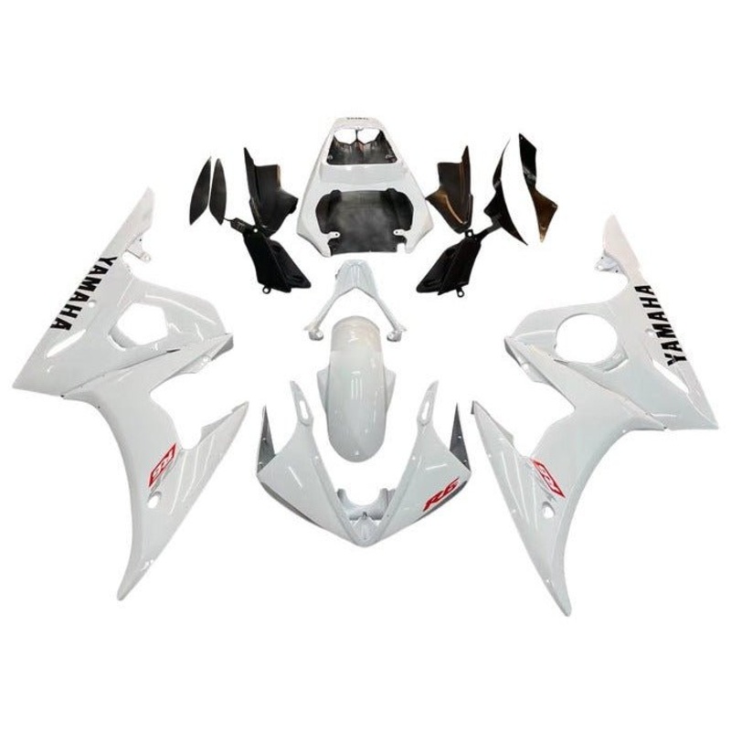 Yamaha YZF-R6 (2003-2004) White Gloss, Red, Black Fairings Clear Windscreen: Free No Seat Cowl No Bolt Kit