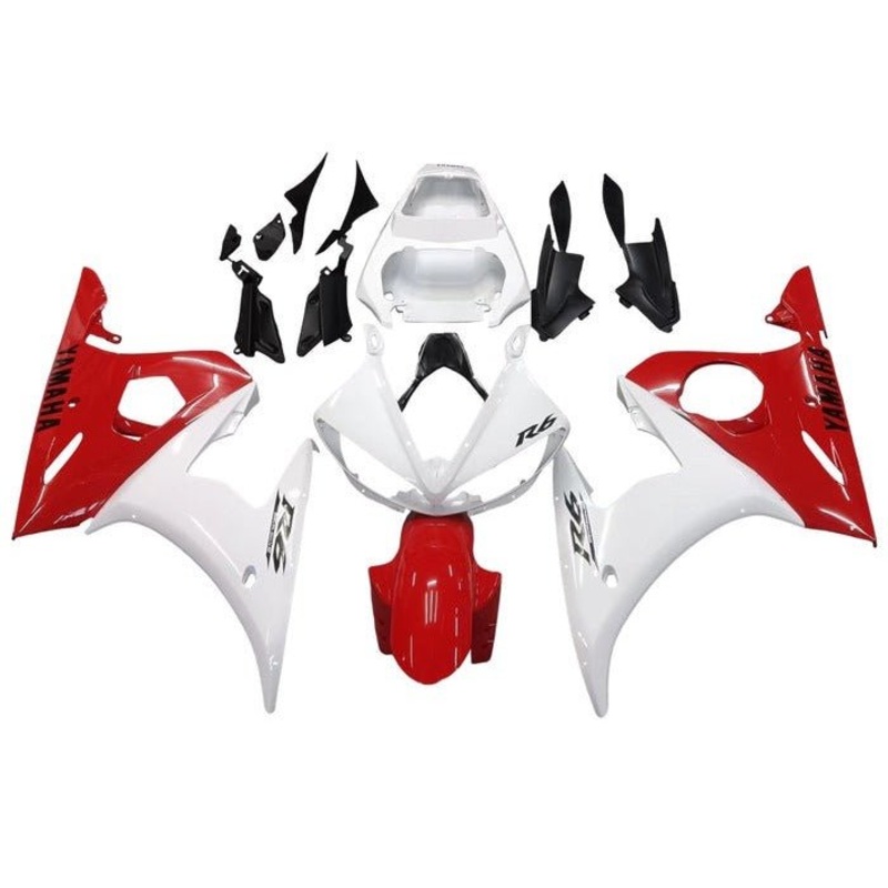 Yamaha YZF-R6 (2003-2004) White, Red Fairings Clear Windscreen: Free No Seat Cowl No Bolt Kit