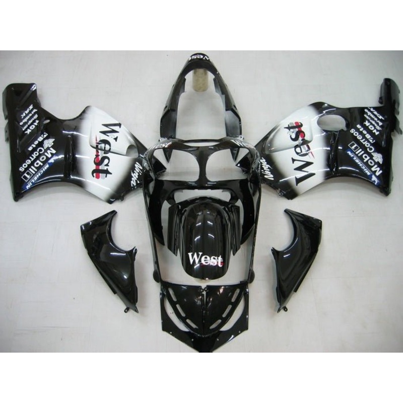 Fairing kit for a Kawasaki Ninja ZX12R (2000-2001) Black, White, West No Seat Cowl No Bolt Kit No Tank