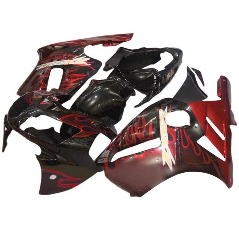 Fairing kit for a Kawasaki Ninja ZX12R (2000-2001) Red, Black, Gold, Flames No Seat Cowl No Bolt Kit No Tank