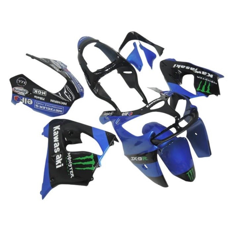 Fairing Kit for a Kawasaki ZX-9R (2000-2001) Blue, Black, Monster CLEAR WINDSCREEN: FREE NO SEAT COWL NO BOLT KIT