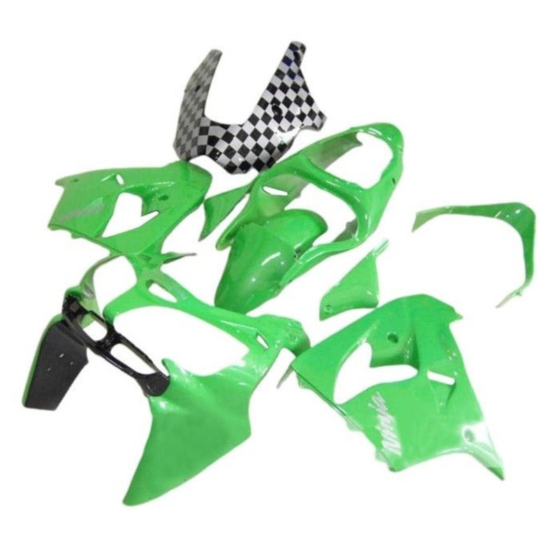 Fairing Kit for a Kawasaki ZX-9R (2000-2001) Green, Black, Checkered CLEAR WINDSCREEN: FREE NO SEAT COWL NO BOLT KIT