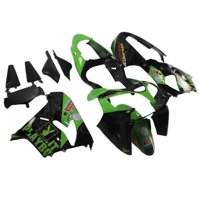 Fairing Kit for a Kawasaki ZX-9R (2000-2001) Green, Black, Playboy CLEAR WINDSCREEN: FREE NO SEAT COWL NO BOLT KIT