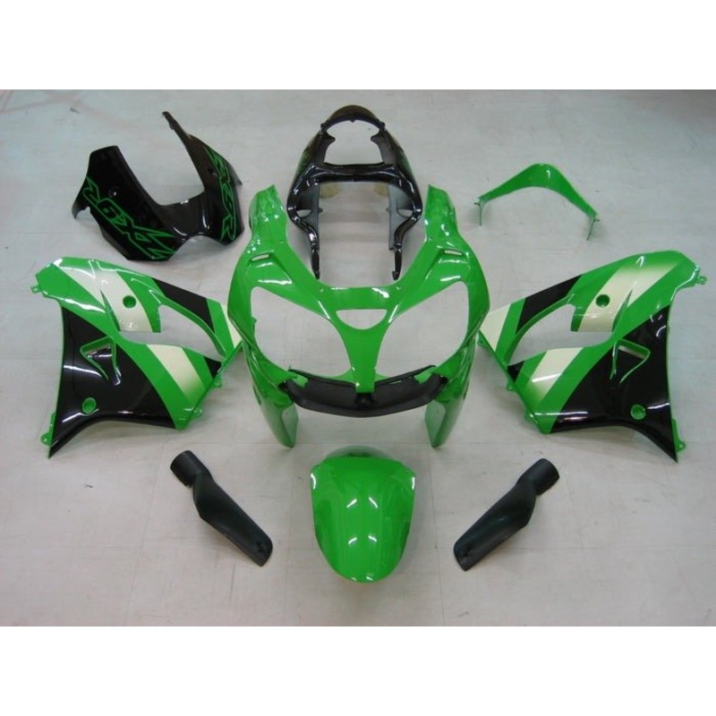Fairing Kit for a Kawasaki ZX-9R (2000-2001) Green, Black, White CLEAR WINDSCREEN: FREE NO SEAT COWL NO BOLT KIT