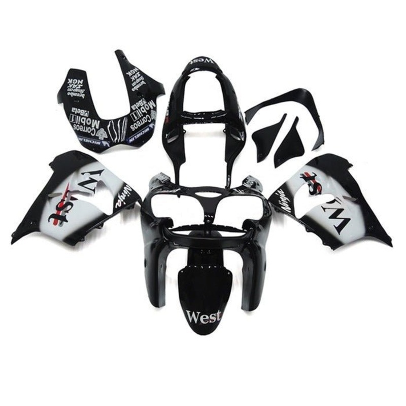 Fairing Kit for a Kawasaki ZX-9R (2002-2003) Black, White, West CLEAR WINDSCREEN: FREE NO SEAT COWL NO BOLT KIT