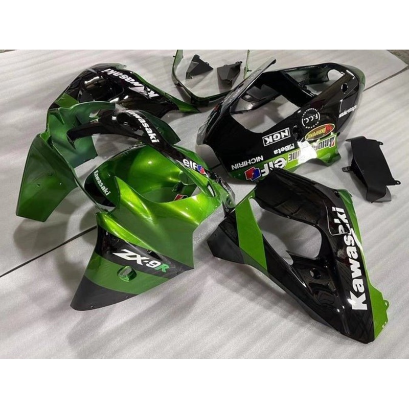 Fairing Kit for a Kawasaki ZX-9R (2002-2003) Green, Black, Elf CLEAR WINDSCREEN: FREE NO SEAT COWL NO BOLT KIT