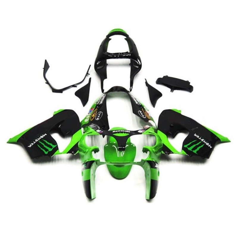 Fairing Kit for a Kawasaki ZX-9R (2002-2003) Green, Black, Monster CLEAR WINDSCREEN: FREE NO SEAT COWL NO BOLT KIT