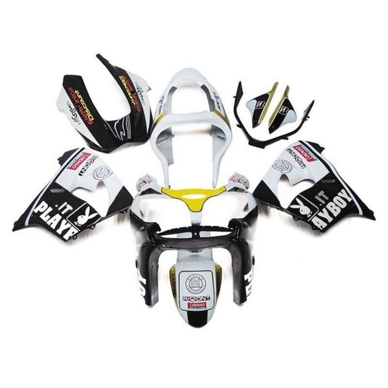 Fairing Kit for a Kawasaki ZX-9R (2002-2003) White, Black, Playboy CLEAR WINDSCREEN: FREE NO SEAT COWL NO BOLT KIT