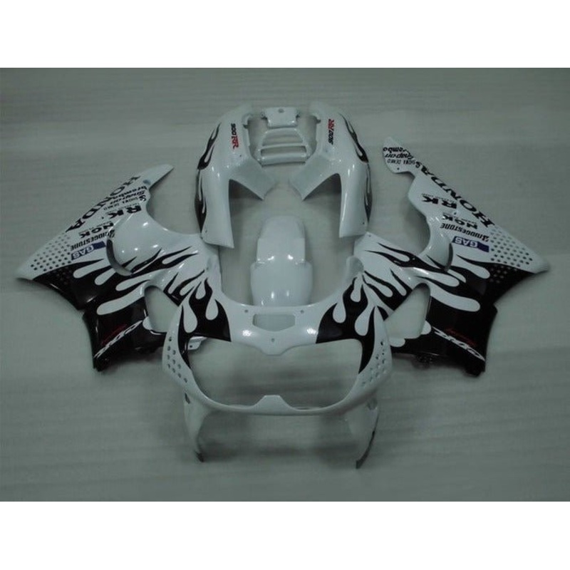 Honda CBR900RR Fairings (1994-1995) White, Black Flame Free Clear Windscreen No Bolt Kit