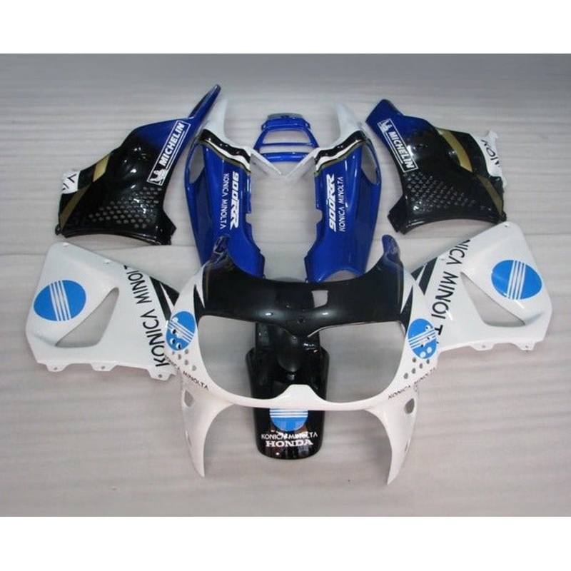 Honda CBR900RR Fairings (1994-1995) White, Blue, Black, Konica Free Clear Windscreen No Bolt Kit