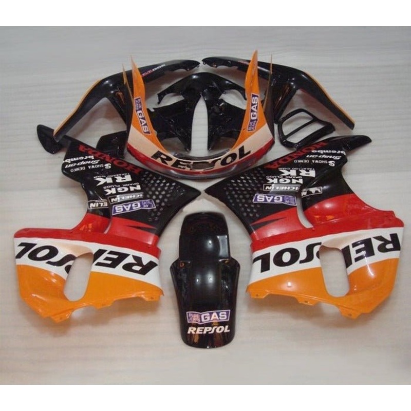 Honda CBR900RR Fairings (1996-1997) Orange Repsol Clear Windscreen: Free No Bolt Kit