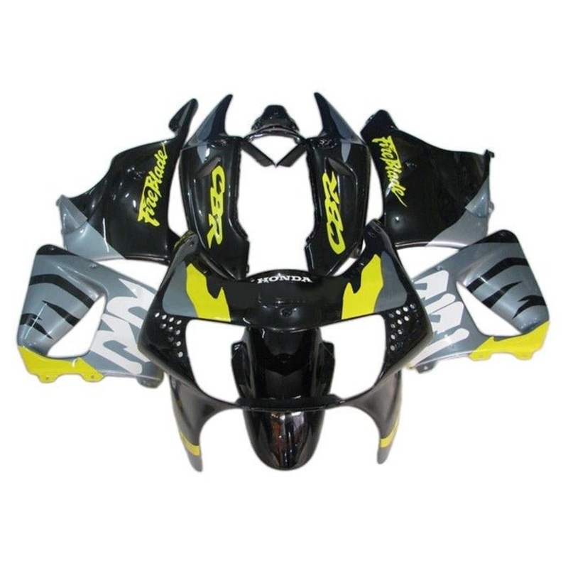 Honda CBR900RR Fairings (1998-1999) Black, Gray, Yellow Free Clear Windscreen No Bolt Kit