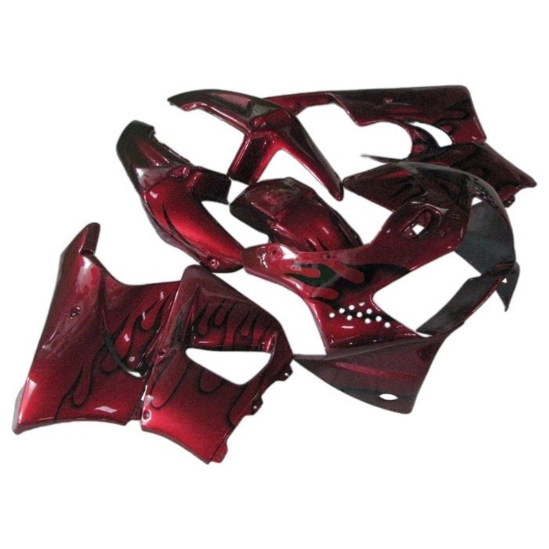 Honda CBR900RR Fairings (1998-1999) Dark Red, Black Flames Free Clear Windscreen No Bolt Kit