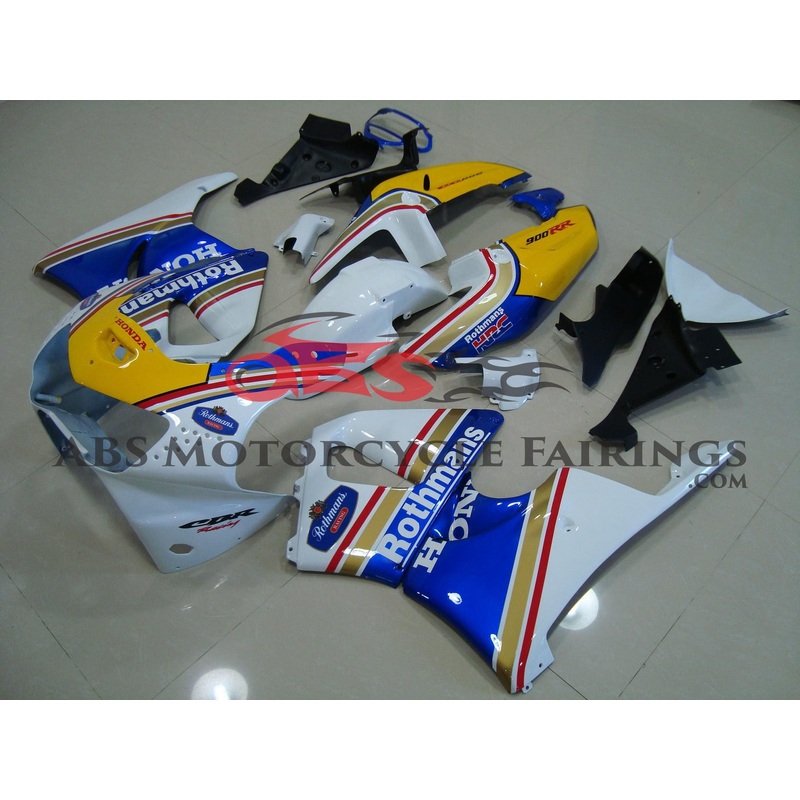 Honda CBR900RR Fairings (1998-1999) White, Blue, Yellow Rothmans Free Clear Windscreen No Bolt Kit