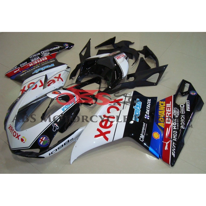Ducati 1098 (2007-2012) Black & White Xerox Fairings Clear Windscreen: Free No Seat Cowl No Bolt Kit