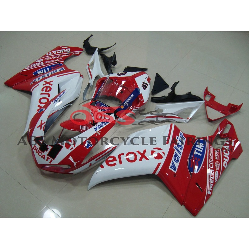 Ducati 1098 (2007-2012) Red & White Xerox #41 Fairings Clear Windscreen: Free No Seat Cowl No Bolt Kit