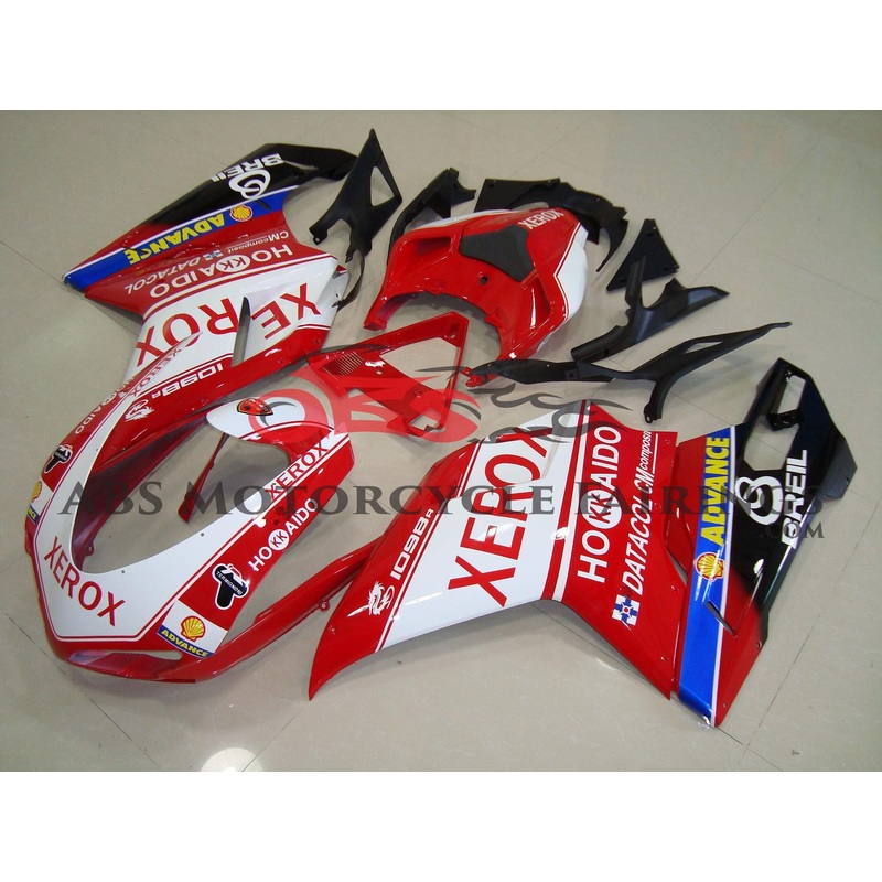 Ducati 1098 (2007-2012) RED & WHITE XEROX HOKKAIDO FAIRINGS Clear Windscreen: Free No Seat Cowl No Bolt Kit
