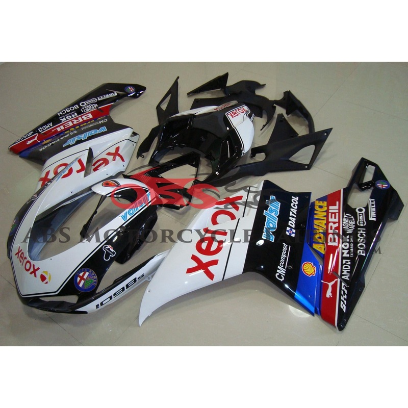 Ducati 1198 (2007-2012) Black & White Xerox Fairings Clear Windscreen: Free No Seat Cowl No Bolt Kit
