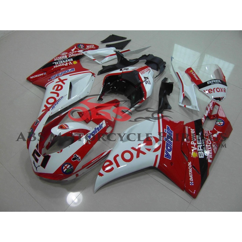 Ducati 1198 (2007-2012) Red & White Xerox #21 Fairings Clear Windscreen: Free No Seat Cowl No Bolt Kit